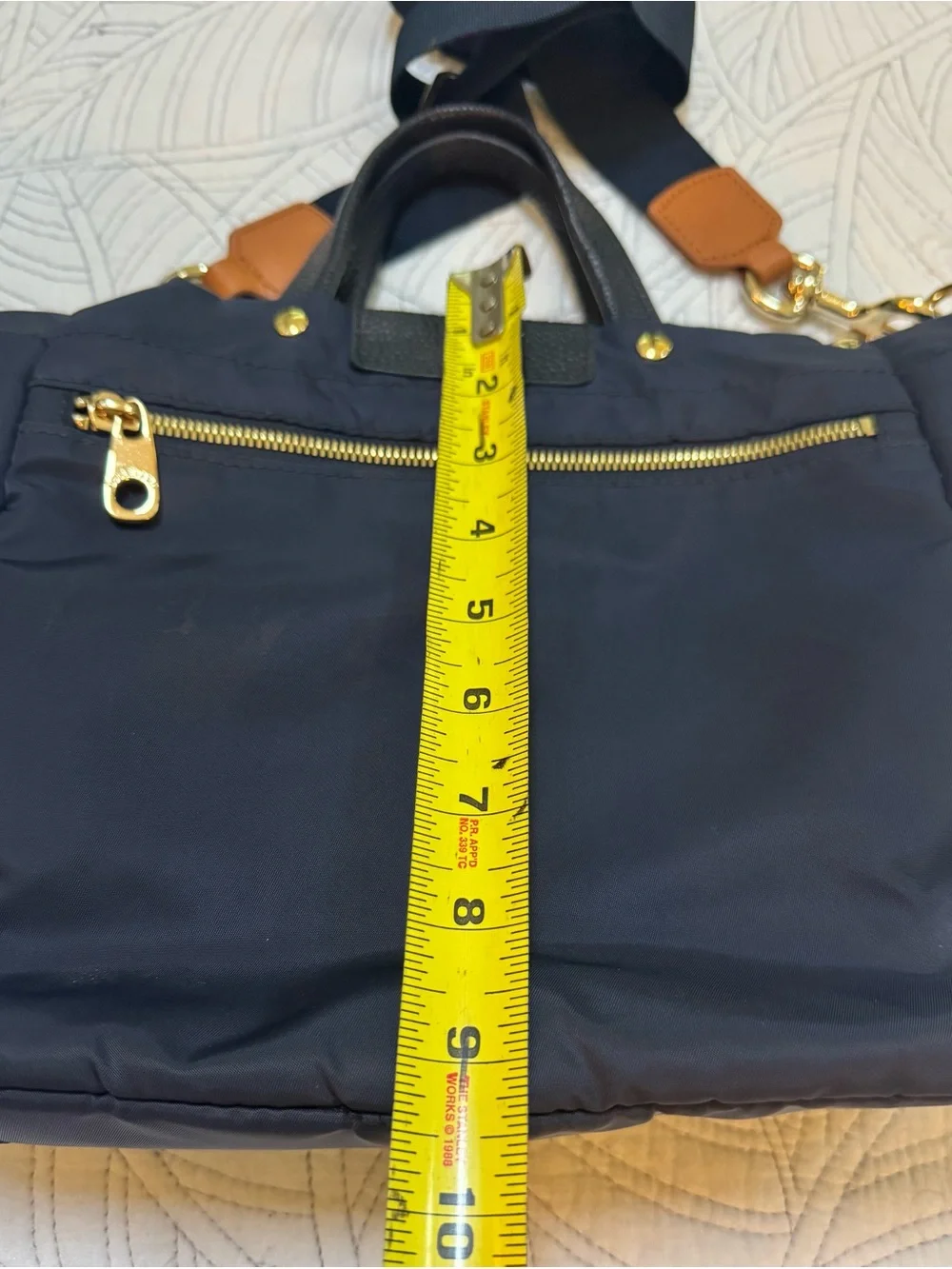 Boulevard California Posh Navy Nylon Leather Crossbody Tote Bag